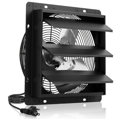 Ventilateur de 10 pouces à obturateur, ventilateur de grenier mural avec contrôle de la température à vitesse variable, 1000 CFM, moteur EC, minuterie, pour remise, garage, serre chaude, noir