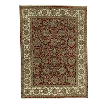 Tapis unique rouge / ivoire / brun noué à la main 8 pi 11 po x 12 pi 2 po