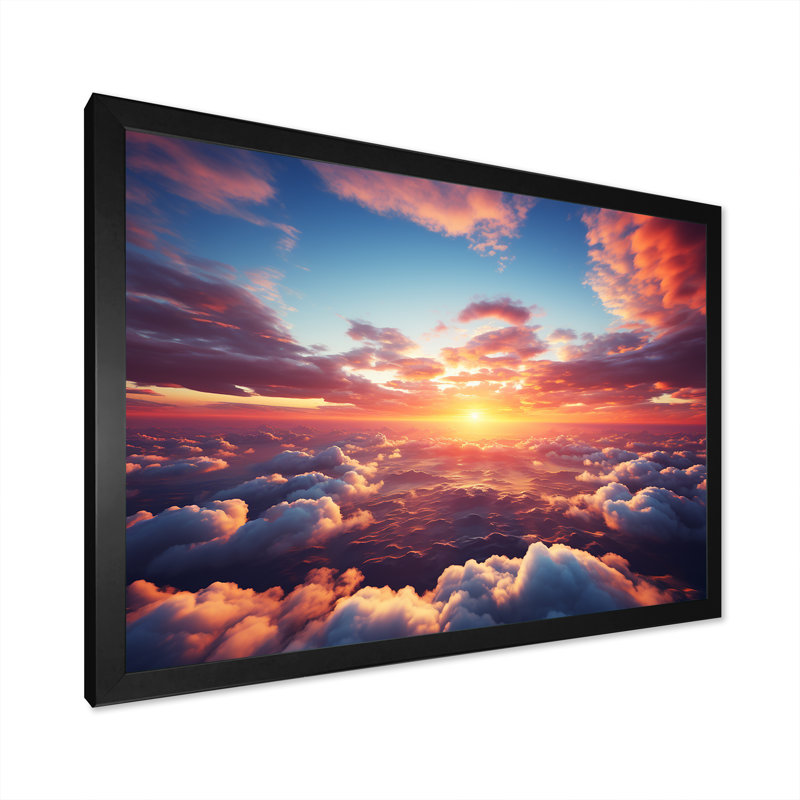 Jaune et rose coucher de soleil dans le ciel II - art mural ciel, Cadre d'angle fermé noir, H 16 po x l 32 po x P 1 po