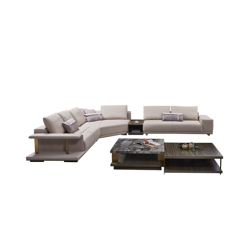 Gray Genuine Leather 4-Piece Sectional Sofa with Removable Cushions