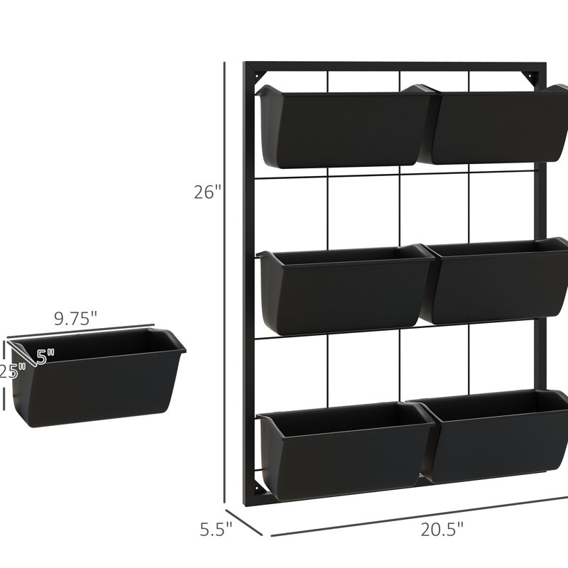 3 pots à fleurs muraux avec 6 pots de fleurs - Noir auto-drainant pour plantes d'intérieur et d'extérieur