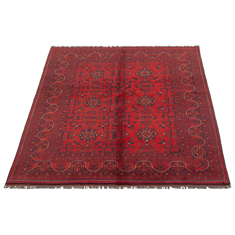 Tapis rouge foncé en laine noué à la main de conception unique 5 pi 6 po x 7 pi 4 po Ocea