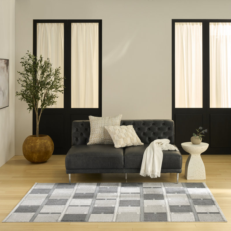 Alisah Geometric Machine Made Area Rug, Rectangle 122 x 183 cm, Grey Black
