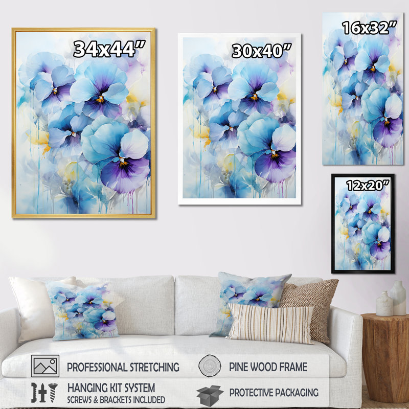 Bouquet d'harmonies bleues et mauves Blossum, H 40 po x l 30 po x P 1,5 po, Cadre flottant doré