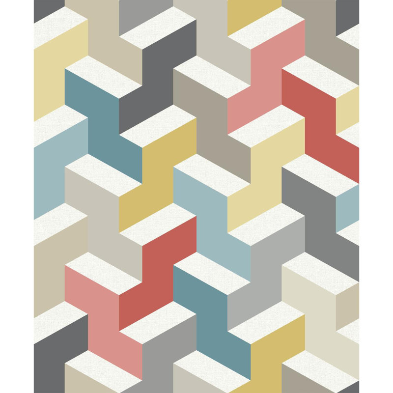 Rouleau de papier peint 32,8 pi x 20,8 po The Right Angle, Orange / bleu sarcelle / or