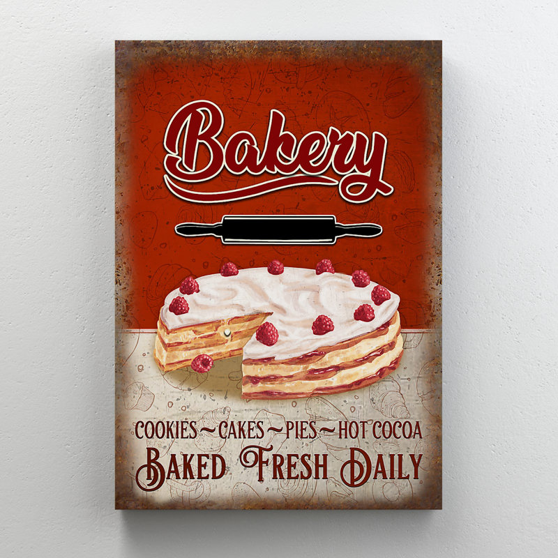 «Strawberry Cake - Bakery Cookies Cakes Pies Hot Cocoa», reproduction d'art graphique rectangle sur toile tendue