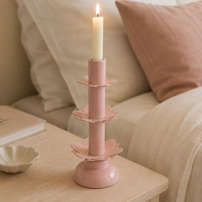 Porte-bougie effilé rose à la main