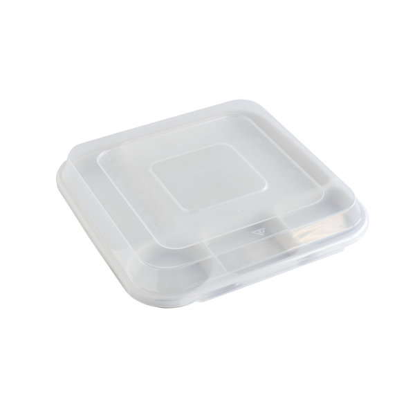 Plastic Divided Serving Platter Tray with Lid (Light Green, 2 Pack)