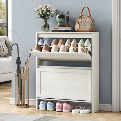 Colyton 12 Pair Shoe Storage Cabinet With 2 Flip Drawers, Modern Shoe Organizer For Entryway