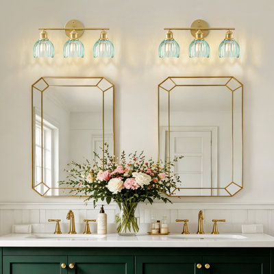 Éclairage pour salle de bain moderne à 3 lumières avec abat-jour en verre tulipe ambré, éclairage mural de salle de bain pour chambre à coucher, cuisine, salon