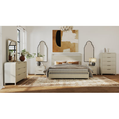 Croskey 5-Piece Bedroom Set With Panel Bed, Dresser, Mirror, Two Nightstands, And Chest In Light Gray, by Latitude Run