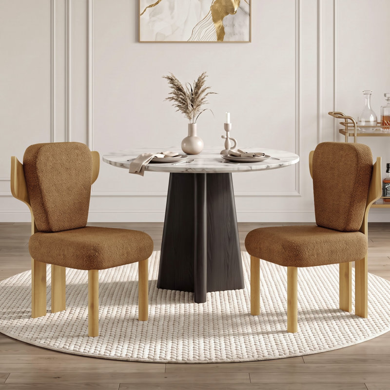 Chaise d'appoint rembourrée avec pieds en bois Brayden (ensemble de 2), Orange, Bois naturel