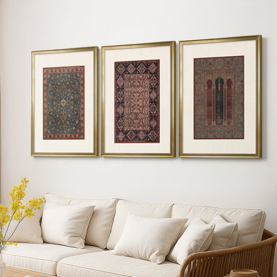 Vintage Abstract Print LXXIII  -Custom Framed  Wrapped Gallery Canvas - 3 Pieces