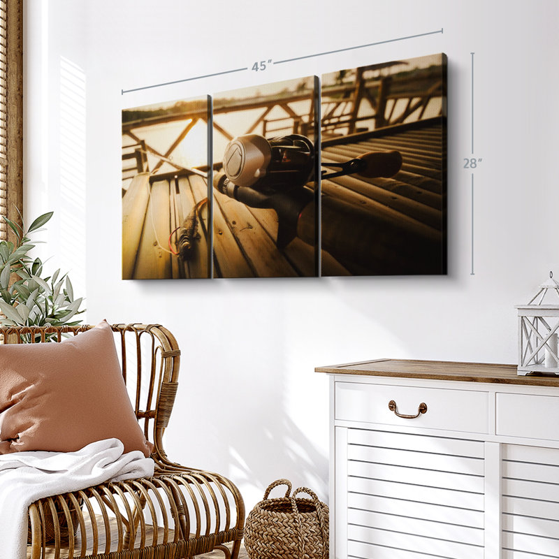 «Bass Fishing Set», 3 pièces sur toile, H 28 po x l 45 po x P 1,25 po