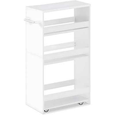 4-Tier Slim Rolling Storage Cart With Wheels And Handle, Compact Mobile Utility Cart For Kitchen Bathroom Laundry Room Organization, Sturdy MDF Shelving Unit