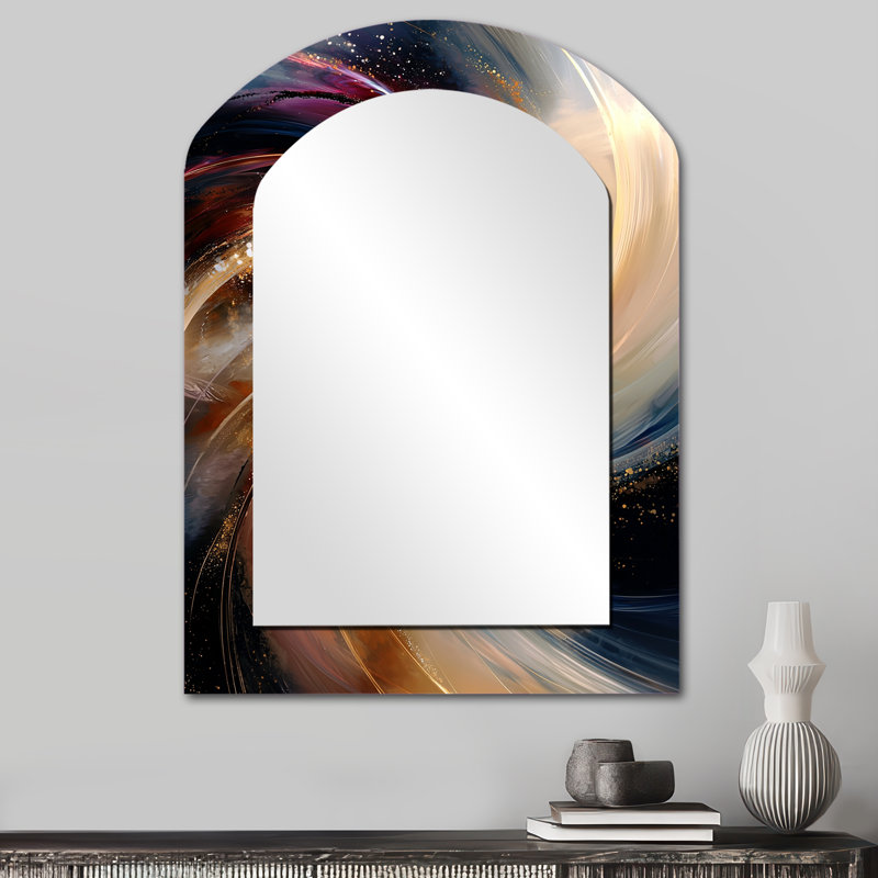 Abstract Spirals In Gold And Purple Tones II - Abstract Spirals Arch Mirror, Gold Asymmetrical Unique Wall Mirror, Printed Metal Art