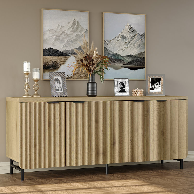 Lizabeta 66" Reeded 4-Door Sideboard with Adjustable Shelf, Natural