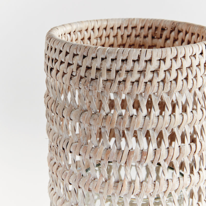 BURMA RATTAN HURRICANE SMALL, 12.60" H x 8.66" W x 8.66" D, Whitewash
