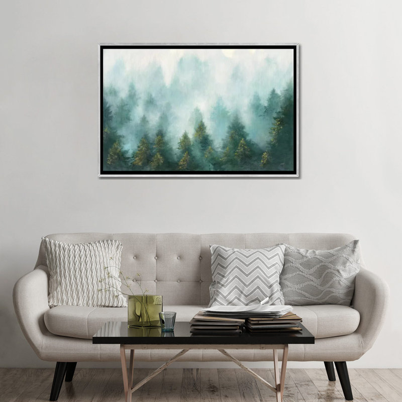 "Misty Forest" par Julia Purvis, reproduction d’art, Toile avec cadre argenté, Pas de tapis, H 32 po x l 48 po x 1,5 po
