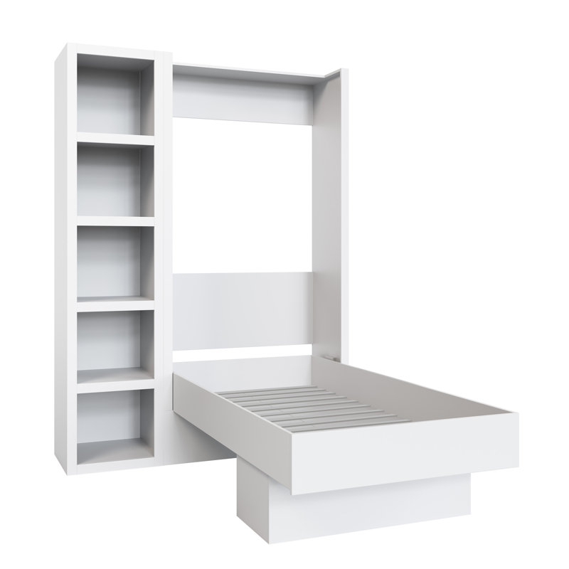 Lit escamotable avec bibliothèque Easy-Lift, Blanc, Lit simple