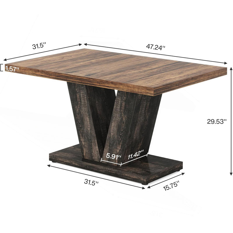 Table de salle à manger de 47 po pour 4-6 personnes - Table de cuisine et de salle à manger blanche avec base piédestal robuste, table de salle à manger rustique en bois pour petits espaces, appartements, salle à manger (table seulement)