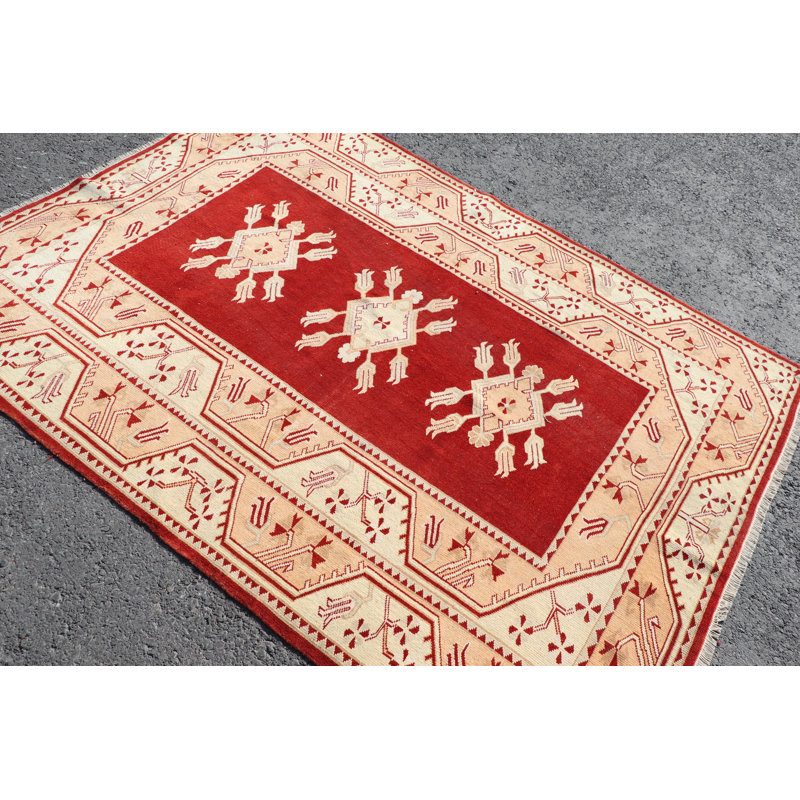 Tapis rouge fait à la main de style turc pour le décor de salon avec une influence bohémienne, idéal comme grand tapis