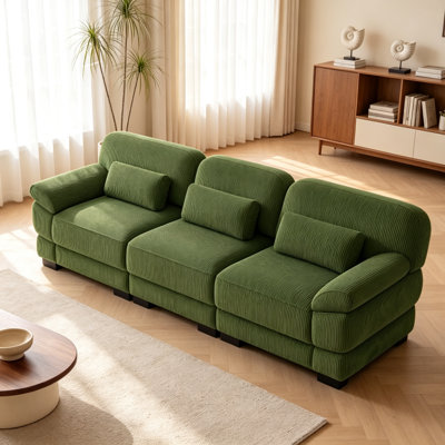 Brown Corduroy Cloud Couch, Modular Sectional Sofa with Lumbar Pillows & Detachable Armrest for Living Room, Bedroom, Apartment