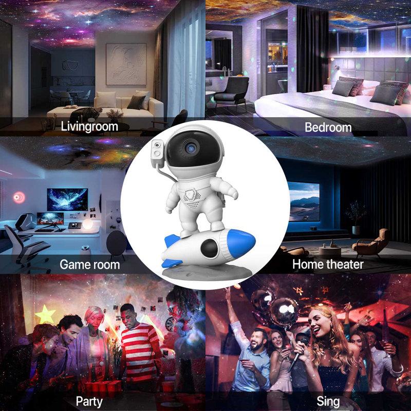 [Spring Glow up]  Galaxy Projector Light with Astronaut Design, Portable Rocket Man LED Light featuring Timing Function. Ideal for Bedroom, Game Room, and Various Settings, Decorative Night Light with 12 Galaxies in 1