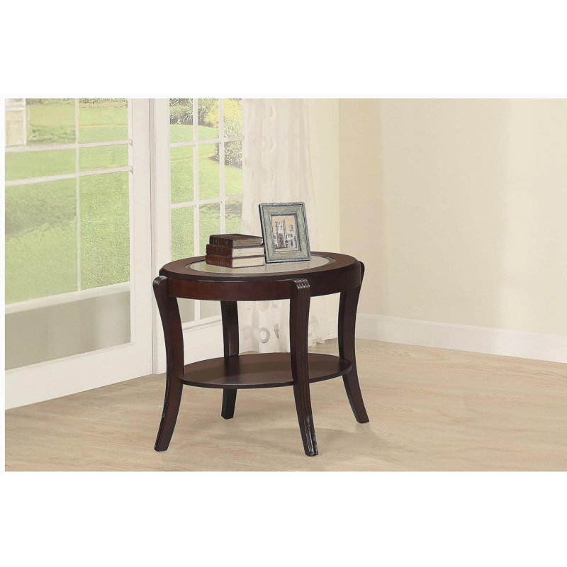 Table de bout espresso / cerisier foncé 1 pièce avec tablette de rangement en verre trempé de 5 mm sous la table