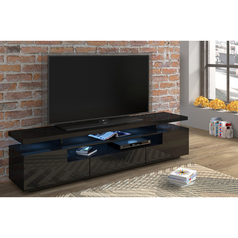 Ancelin Unfinished TV Stand for TVs up to 85", Black Gloss