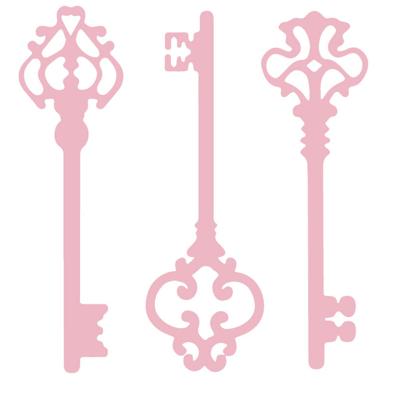 Décalcomanie murale clés squelettes, H 22 po x l 21 po x P 0,01 po, Rose œillet