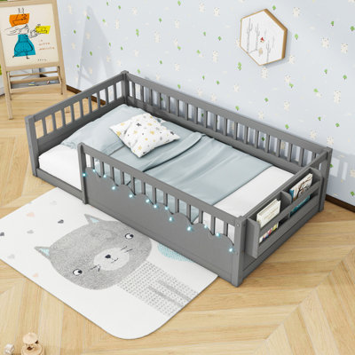 Wooden Kids Floor Bed With Light