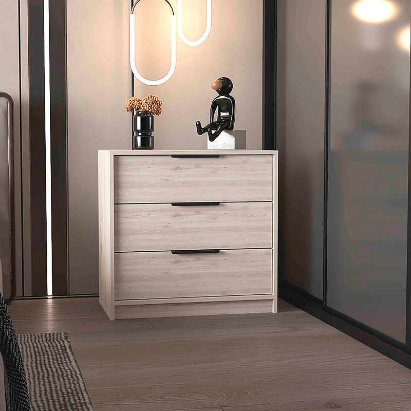 Commode 3 tiroirs H 27 po, Gris