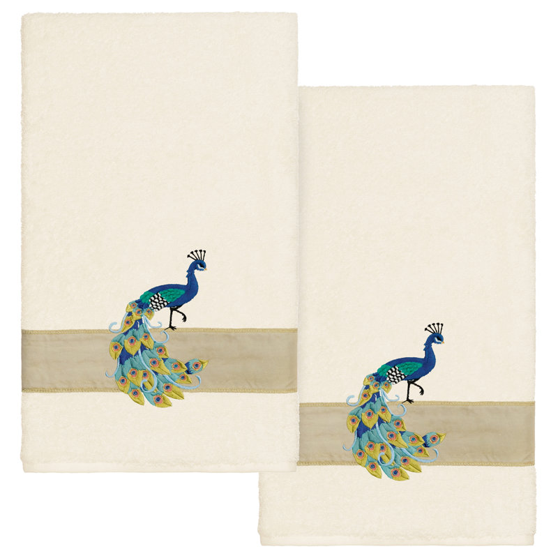 Serviette de bain 100% coton PENELOPE 2PC Embellished Bath Towel Set, Crème