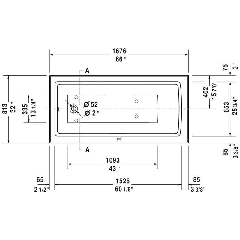 Duravit Architec 66" x 32" Alcove Bathtub