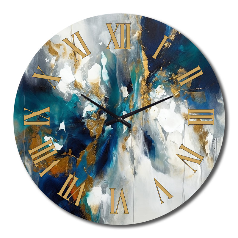 Horloge murale en métal bleu foncé et doré, Très grand