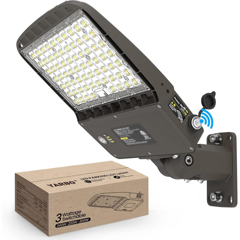 Éclairage de 240 W à DEL avec puissance sélectionnable (200 W / 220 W / 240 W), boîte à chaussures à intensité variable de 38 400 LM et 5 000 K, photocellule Dusk To Dawn, fixation 2-en-1 pour l'éclairage extérieur commercial