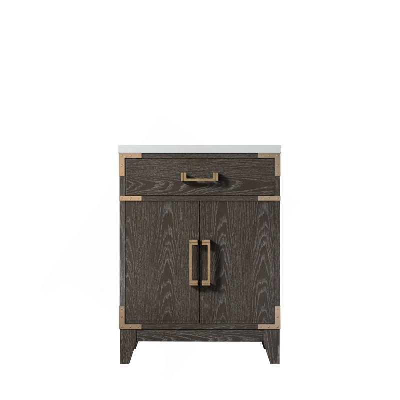Meuble-lavabo simple en chêne brun 24 po X P 18 po D, avec plateau en acrylique, Chêne brun