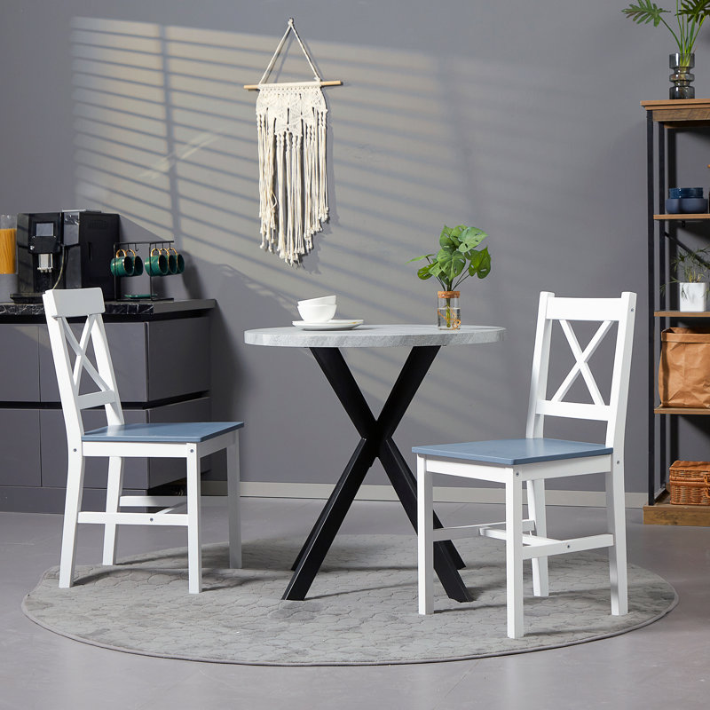 Titan 45cm H Solid Wood Cross Back Side Chair, White/Grey