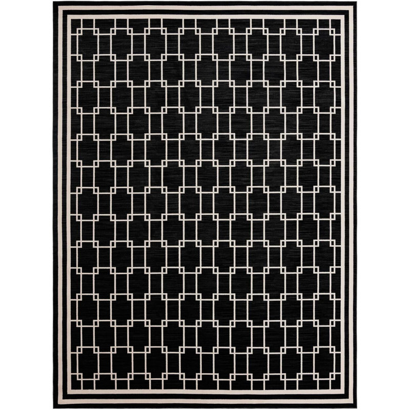 Tapis contemporain Ogorman de couleur noire, Rectangle 10 pi x 13 pi 1 po