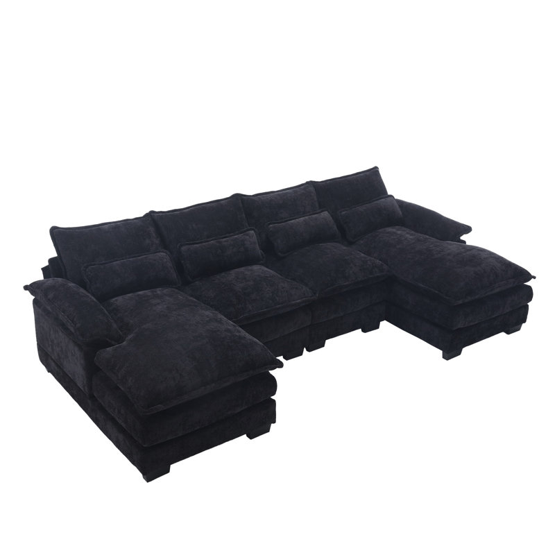 Chenille à quatre places en forme de U, structure en bois massif, éponge élastique pour un siège de salon relaxant avec chenille, éponge, téléviseur confortable et cinéma