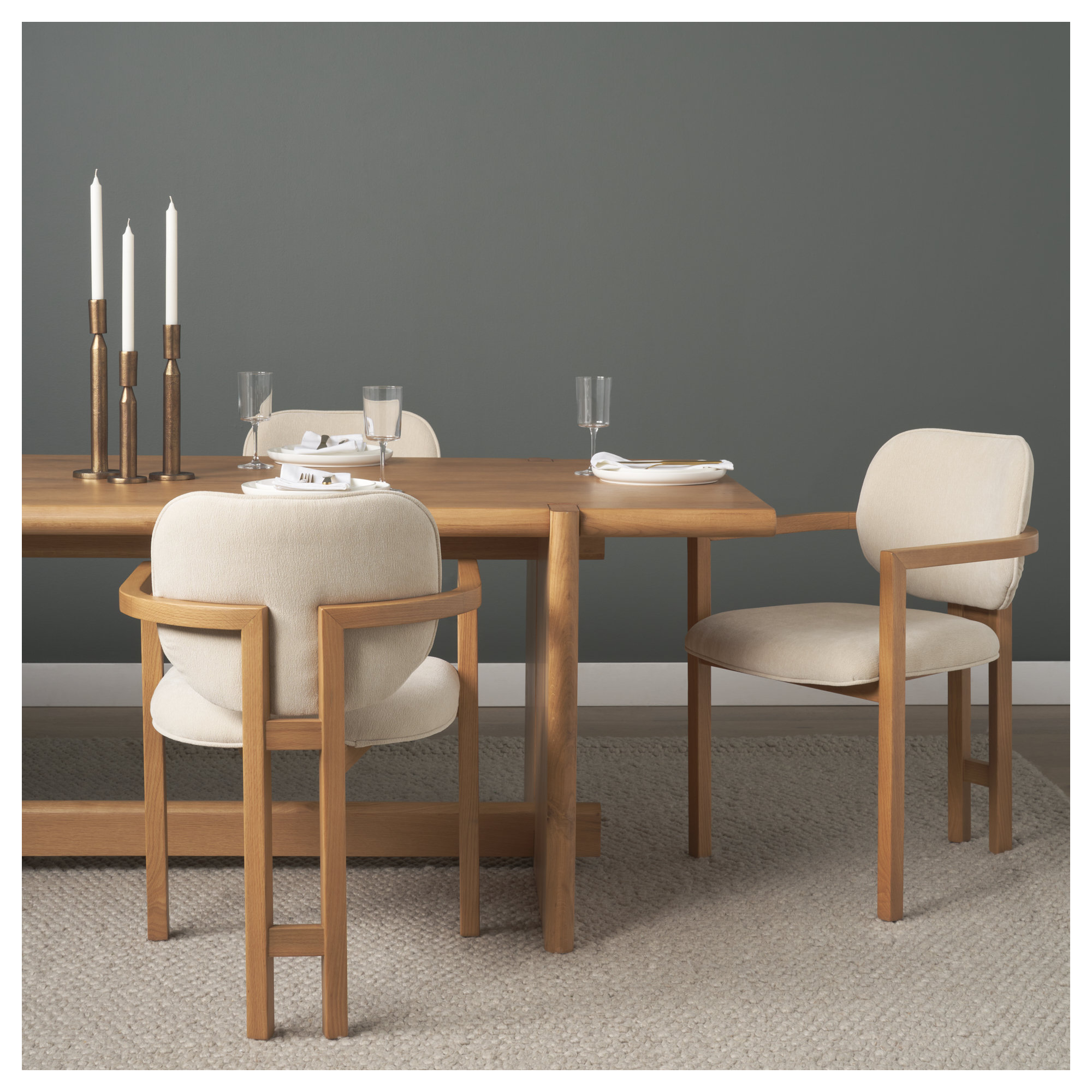 Carlisle Curved Back Cream Chenille Tripod Frame Dining Armchair