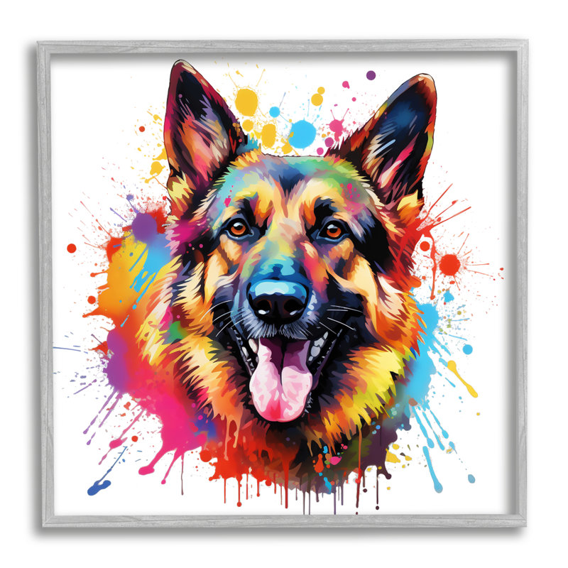 «German Shepherd Paint Splash» par Marybeth Cunningham, reproduction d'art sur toile, H 12 po x l 12 po