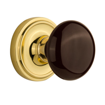 Rosette classique avec bouton de porte en porcelaine brune