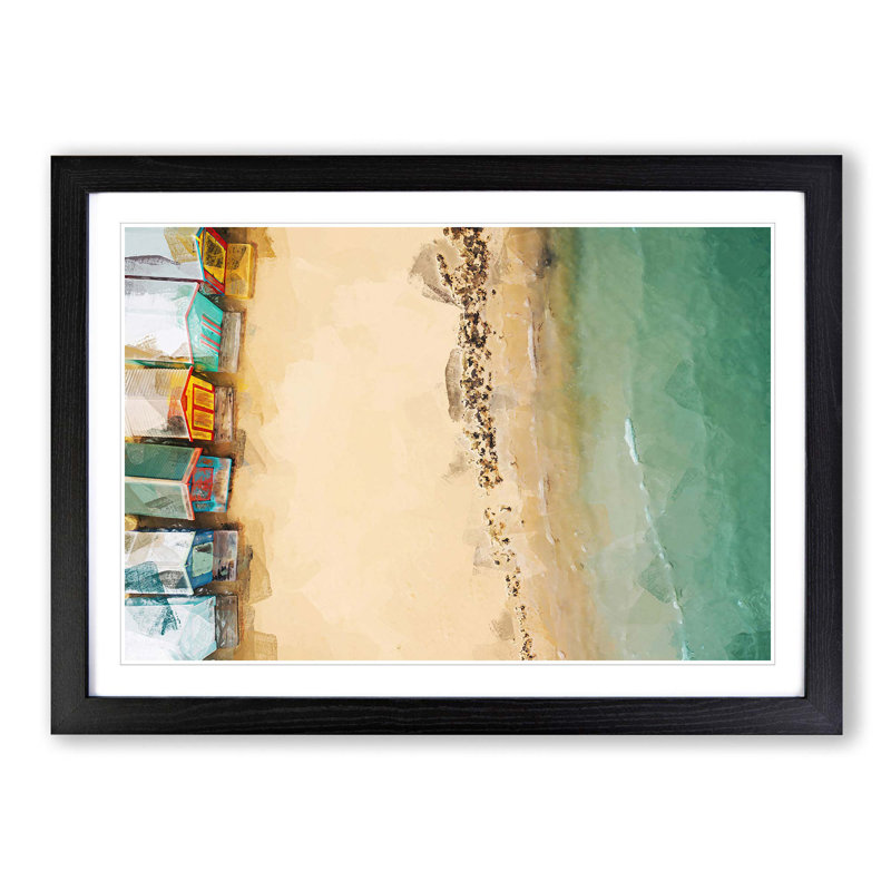 Beach Huts on Brighton Beach in Abstract - Picture Frame Photograph Print, Black Framed, 48cm H x 65cm W x 2cm D
