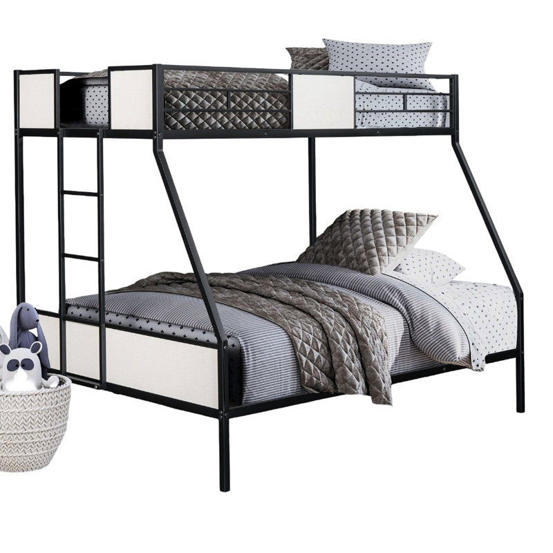 Lit simple superposé au-dessus d'un lit double noir avec style contemporain, fabrication en métal, conception bicolore, optimisation de la fonctionnalité de la chambre à coucher, structure, fonctionnalité