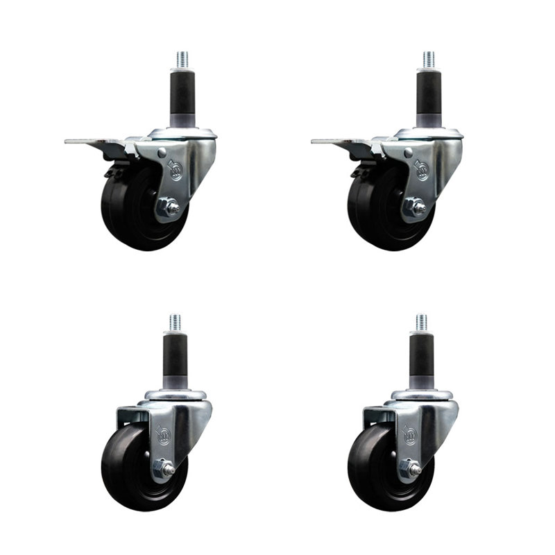 Ensemble de roulettes extensibles en caoutchouc souple de 3 pouces pivotant de 1-1 / 8 po et 2 freins à verrouillage total