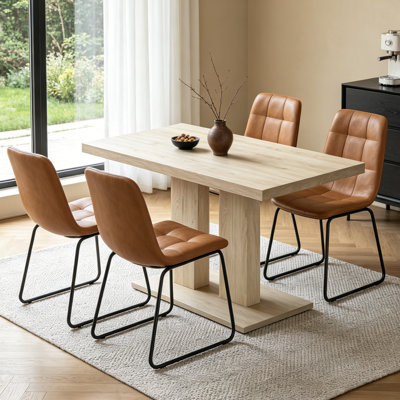 Ensemble de table de salle à manger pour 4 à 6 personnes, table de cuisine moderne en MDF de 46,1 pouces avec 4 chaises en similicuir, ensemble de table de salle à manger rectangulaire pour la maison, petits espaces, table de coin-repas en chêne et 4 chaises brunes