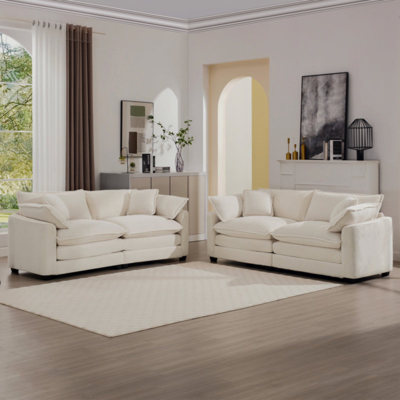 Ensemble de fauteuils revêtus de canapé Jeneanne 2S + 2S, Velours côtelé beige