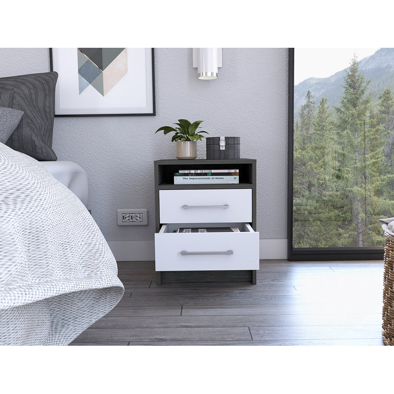 Rowley 2-Drawer 1-Shelf Rectangle Nightstand, Gray